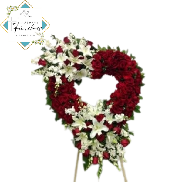 CORONA CORAZON IMPECABLE ROSAS, LILIUM Y ATRIL