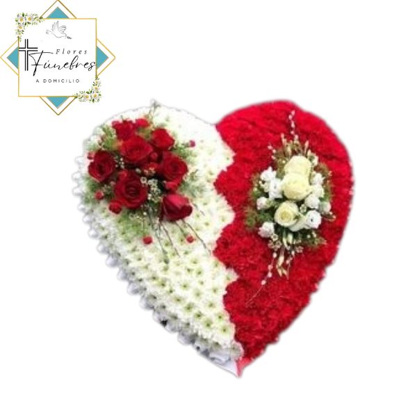 CORONA CORAZON PARTIDO 50 CM CON MAULE Y TOPIARIO EN ROSAS POR AMBOS LADOS