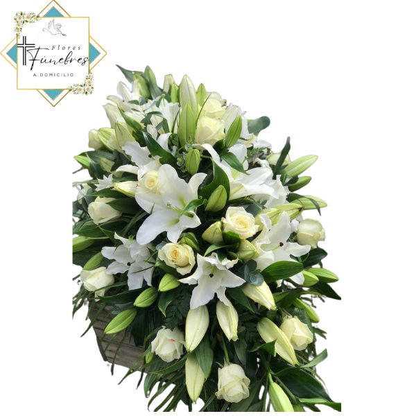 CUBRE URNA CONDOLENCIAS DE 15 ROSAS, 15 LILIUM Y FOLLAJE